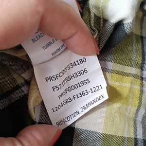 Peter England Black Green Check Shirt 40 Size