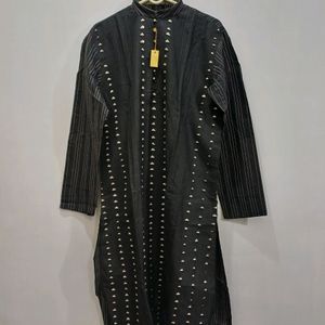 Kurta Chudidar Set (Black-Applique And Dori Work)