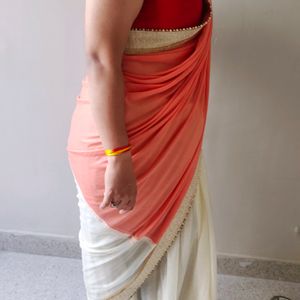 Party Wear Off White & Orange Saare