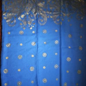 Blue Chiffon Sari With Designer Work