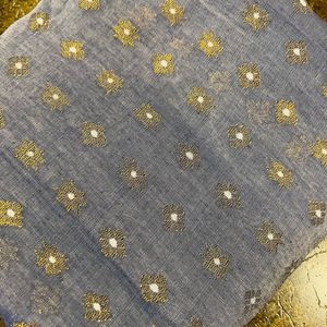 Grey Cotton Saree With Golden Thread Work