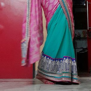 Festive +wedding Saree (Blue And Pink Combine)