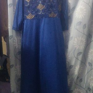 Navy Blue Gown Golden Work On It