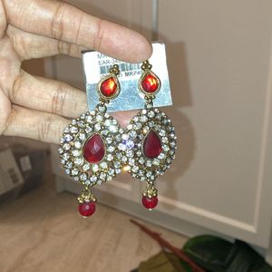 Red And White Stone Party Wear Earrings