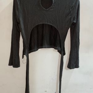 Women Long Sleeves Back Tie Up Sexy Top