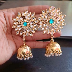 Sky Blue Colour Kundan Jhumka