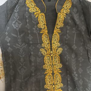 Grey And Mustard Kurta Set