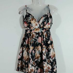 Black Printed A Line Dress For Women's