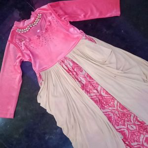 A Pink Ethnic Velvet Gown Medium Size For Girls