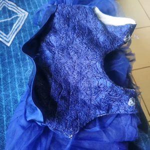 Blue Frill Frock Or Girls 2-3 Years. satin Belt On Waist.shimmer Breast Portion.knee Lenght Frock