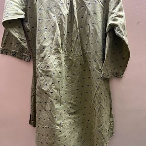 Olive Green Printed Short Kurti Top