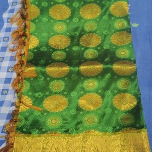 Traditional Green Kanjeepuram Pattu Saree, Only One Time Used