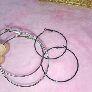 Combo Of Black & Silver Hoop Earrings