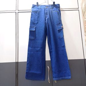 6 Pocket Blue Straight Fit Cargo