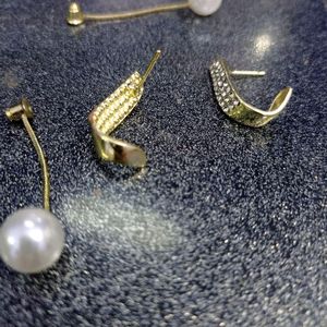 Unused Zirconia Metal Earrings With Pearl