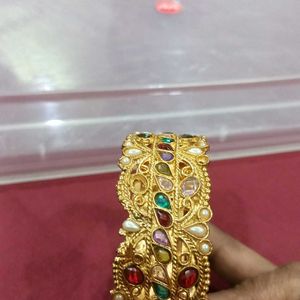 Kundan And Stone Work Beautiful Kada Bracelet