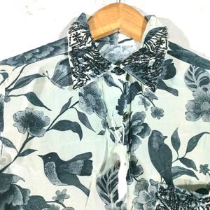 Grey With Black Floral Print Shirts (Women's)