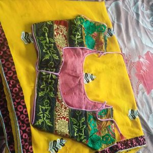 Beautiful Yellow Sadi With Readymade Blouse