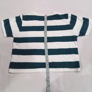 White-green Strip Crop Top