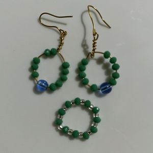Emerald Earring &ring Set Handmade