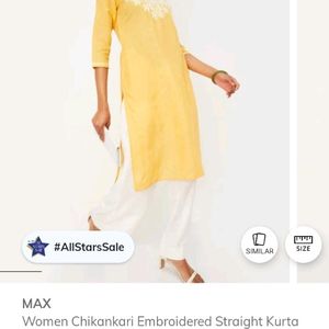 Yellow chikankari Kurti Max brand XL size