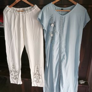 Light Blue Kurta And White Palazzo