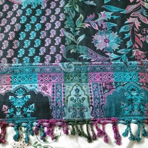 Embroidered Shawl Black Floral Pattern Women