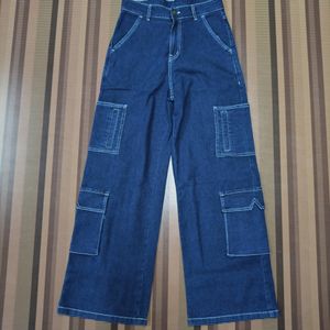 W-46 Size-28 Cargo Straight Women Denim Jeans