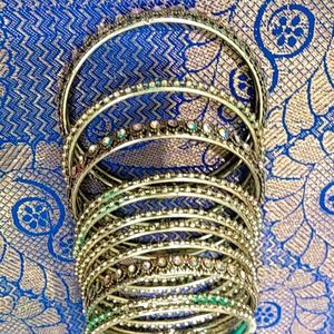 Multi Color Stone Silver Coted Bangles