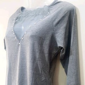 SHEIN Embellished Grey Top