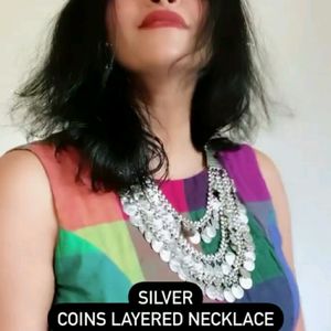 silver coins layered necklace