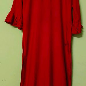 Red Kurti With Purl Design