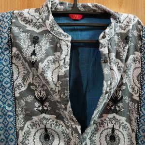 W Teal Blue Thread Work Kurta