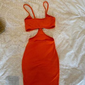 Urbanic Neon Orange Backless Cutout Body Corn Dres