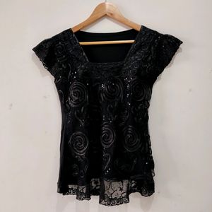 Black Designer Sequins Top Women