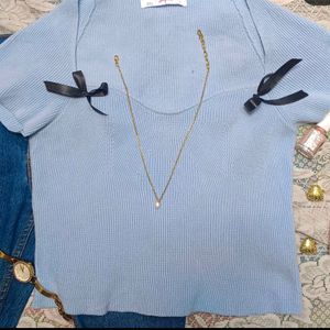 Price Drop 🚨🛑Blue Wide Neck Top With Bow