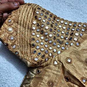 A Gold Colour Mirror Work Blouse 🥰