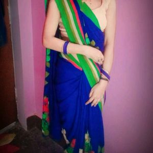 Blue Saree No Blouse