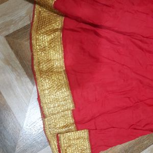 Red With Golden Zari Border Ethnic Skirt