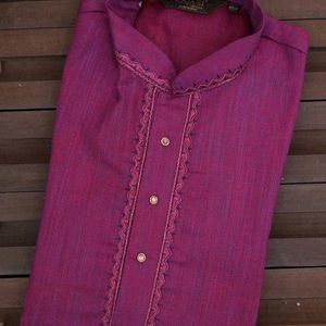 Berry Purple Cotton Long Kurta With Pajama