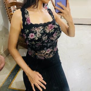 Black Cami Floral Padded Top