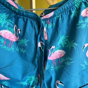 House Of Pj Round Neck Turquoise Flamingo 🦩 Short