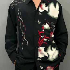 Abstract printed with embroideryapplique shirt
