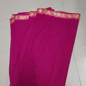 Simple Rose Pink Cotton Saree