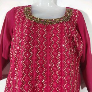 Rose Pink Embroidery Kurta With Sharara Set(Women)