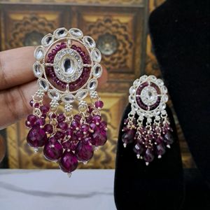 Beautiful Small Mirror And Stone Work Earings.