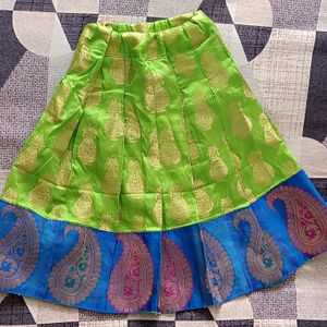 Chanderi Silk ,Green-Blue Pattu Pavadai For Girls