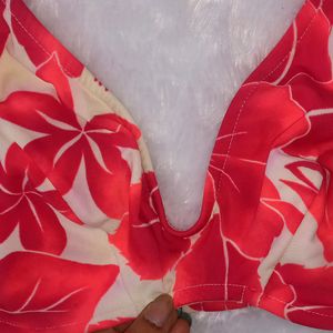 Red Tropical Print Bra