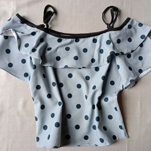 New Premium Polka Dotted Off Shoulder Ruffled Top