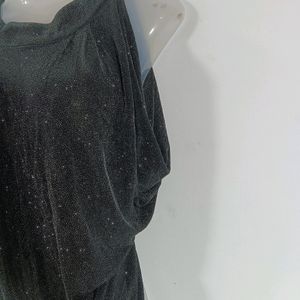 Black Shimmer Stylish Back Casual Top (Women)